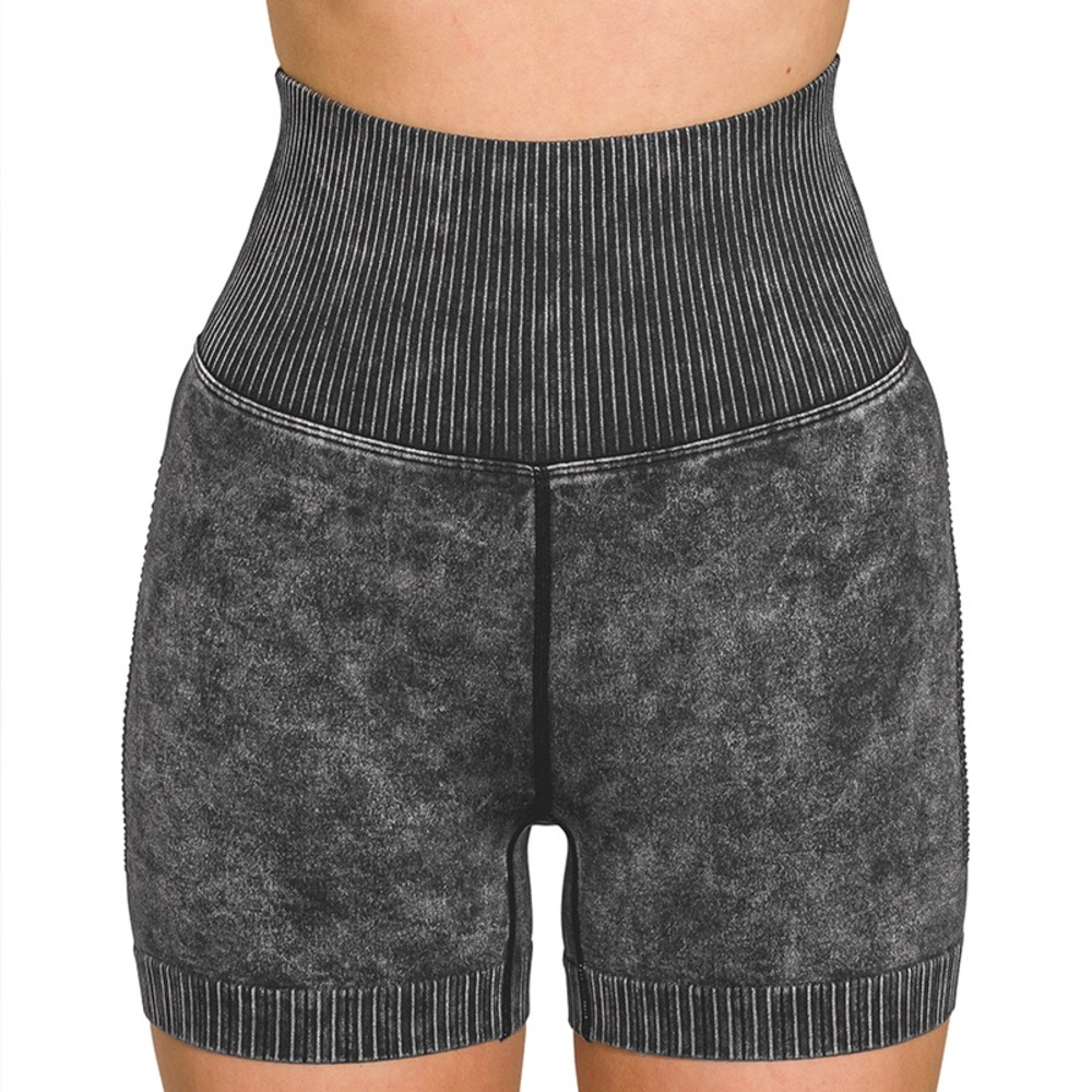 Washed Seamless High Waisted Shorts in Black - Picture 2 of 3